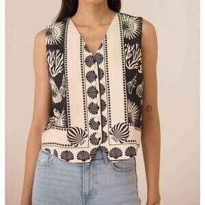 NEW CALLING JUNE coastal shell print vest top in black multi